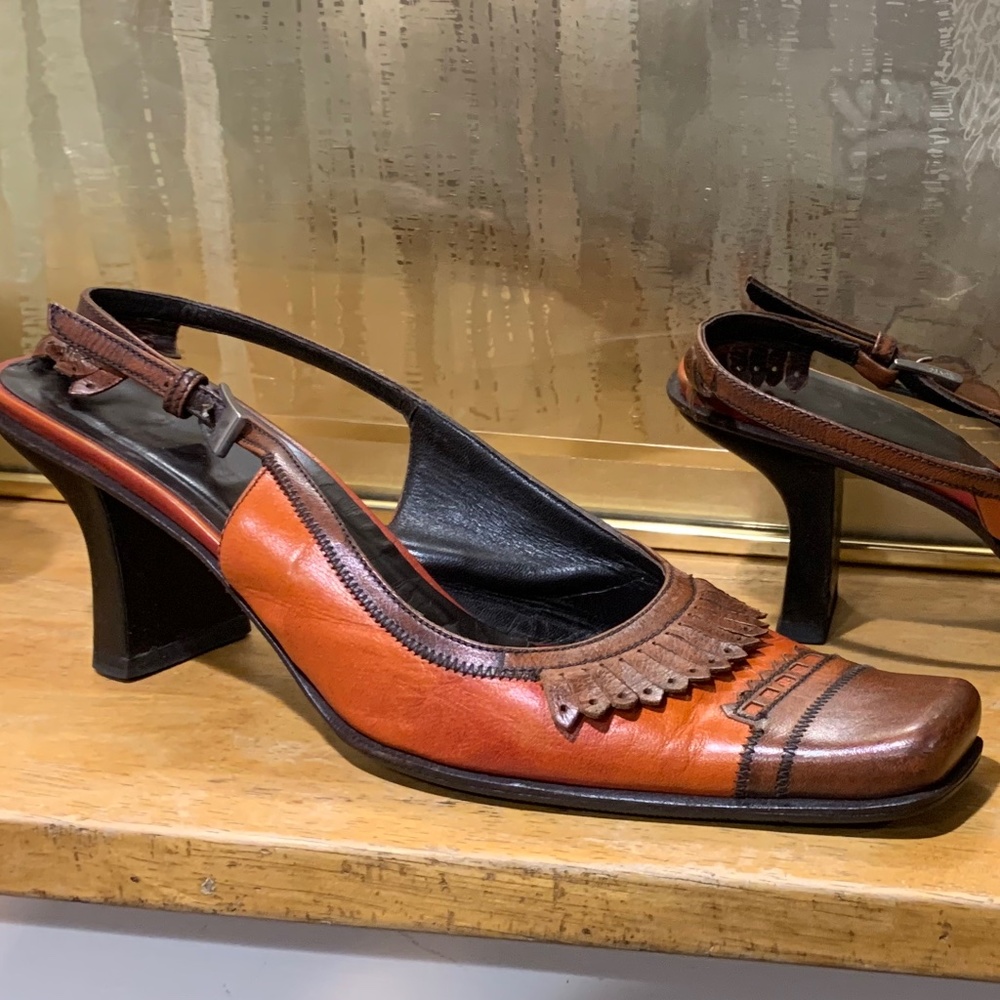 Prada Vintage Slingback Block Heels Shoes Size 38 1/2